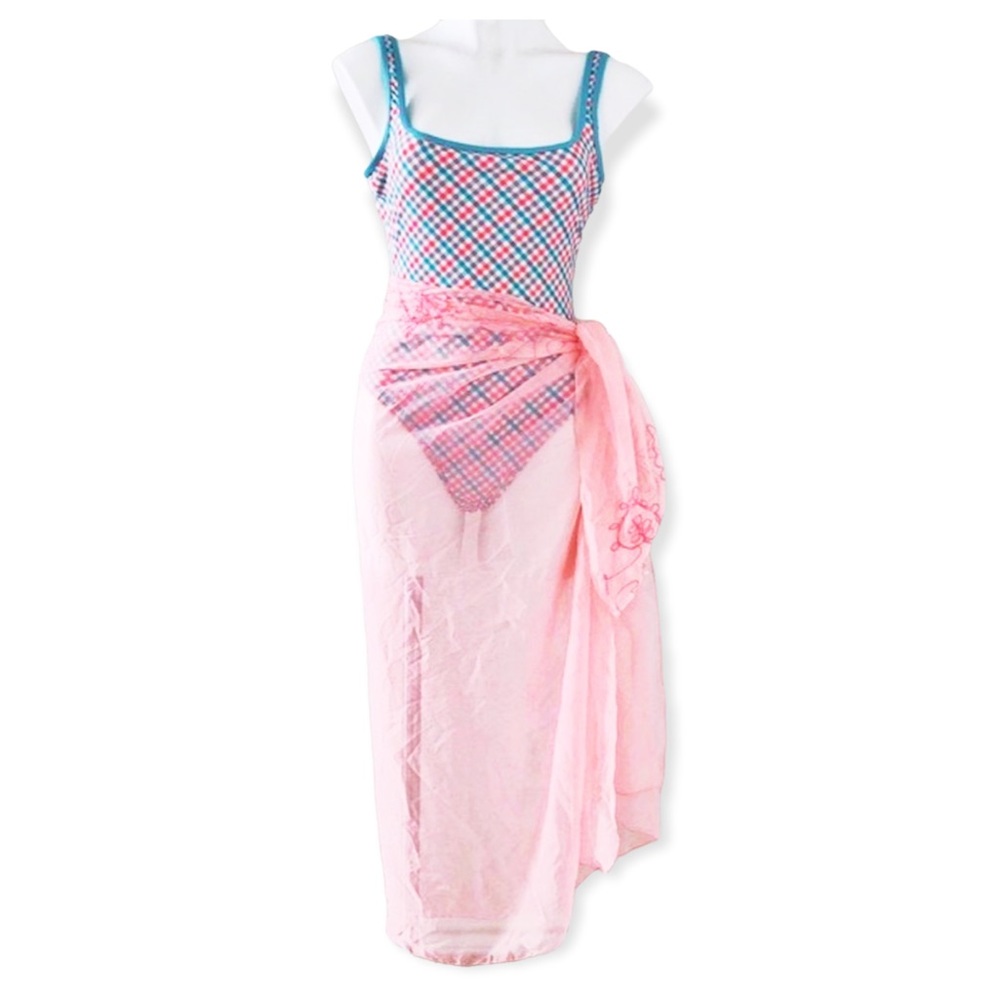 Atmosphere 2-Piece Swimwear Matching Swim Coverup Scarf Pink Blue UK 16 US 12
